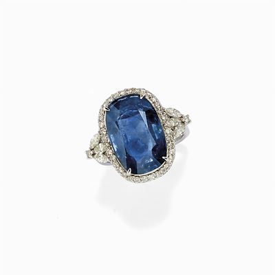 Anello in Oro Bianco 18k, Zaffiro e Diamanti