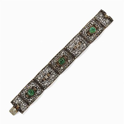Bracciale in Argento, Oro, Smeraldi e Diamanti