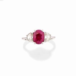 A 18k white gold, ruby and diamond ring, with certificate