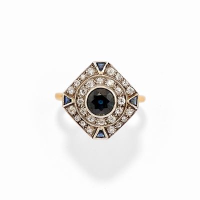 Anello in Oro Bicolore 18k, Diamanti e Zaffiri