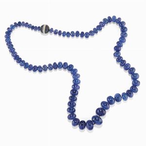 Collana in oro bianco 18k, diamanti, zaffiri e tanzanite