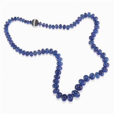 Collana in Oro Bianco 18k, Diamanti, Zaffiri e Tanzanite