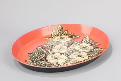 Vassoio con fiori, metallo serigrafato, circa 1950