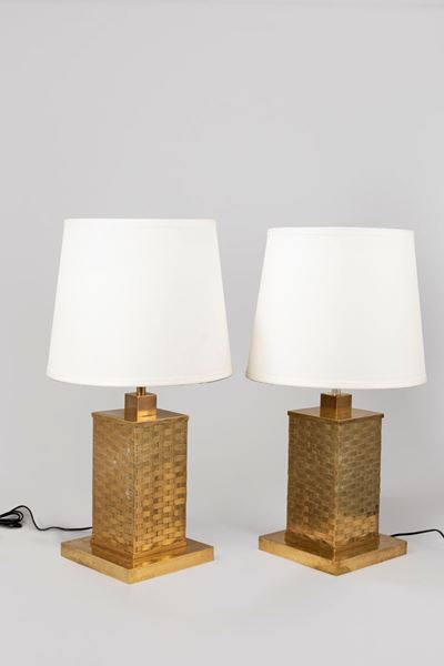Coppia di lampade da tavolo in ottone verniciato, circa 1970