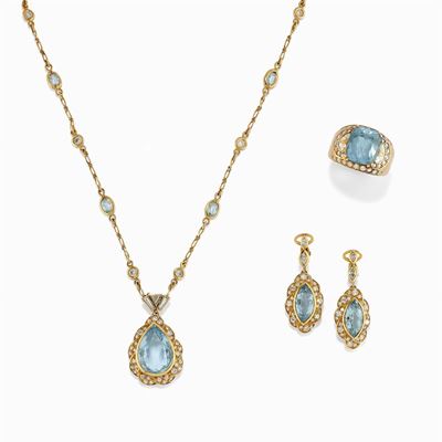 Demi Parure in Oro 18k, Acquamarine e Diamanti