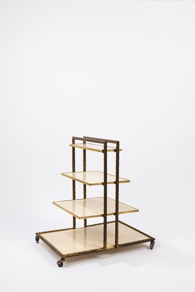 Carrello portavivande in ottone e plastica seminata, 1970 ca.