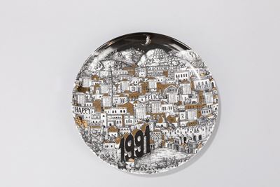 Piatto calendario 1991, ceramica serigrafata, diametro 24 cm