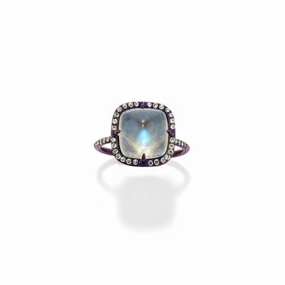 Anello in Titanio, Diamanti e Pietra di Luna