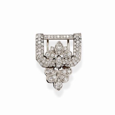 Spilla in Oro Bianco 18k e Diamanti, 1920 Circa