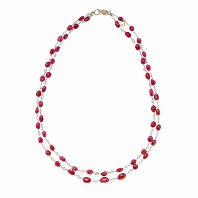 Collana in Oro Bicolore 18k, Rubini e Diamanti