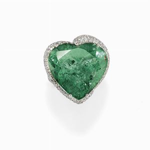 Anello in oro bianco 18k, smeraldo e diamanti