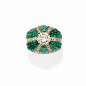 A 18k yellow gold, diamond and green tourmaline ring, with certificate