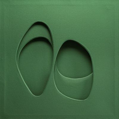 Forme riflesse, acrilico nero verde su tre tele sovrapposte, 1963