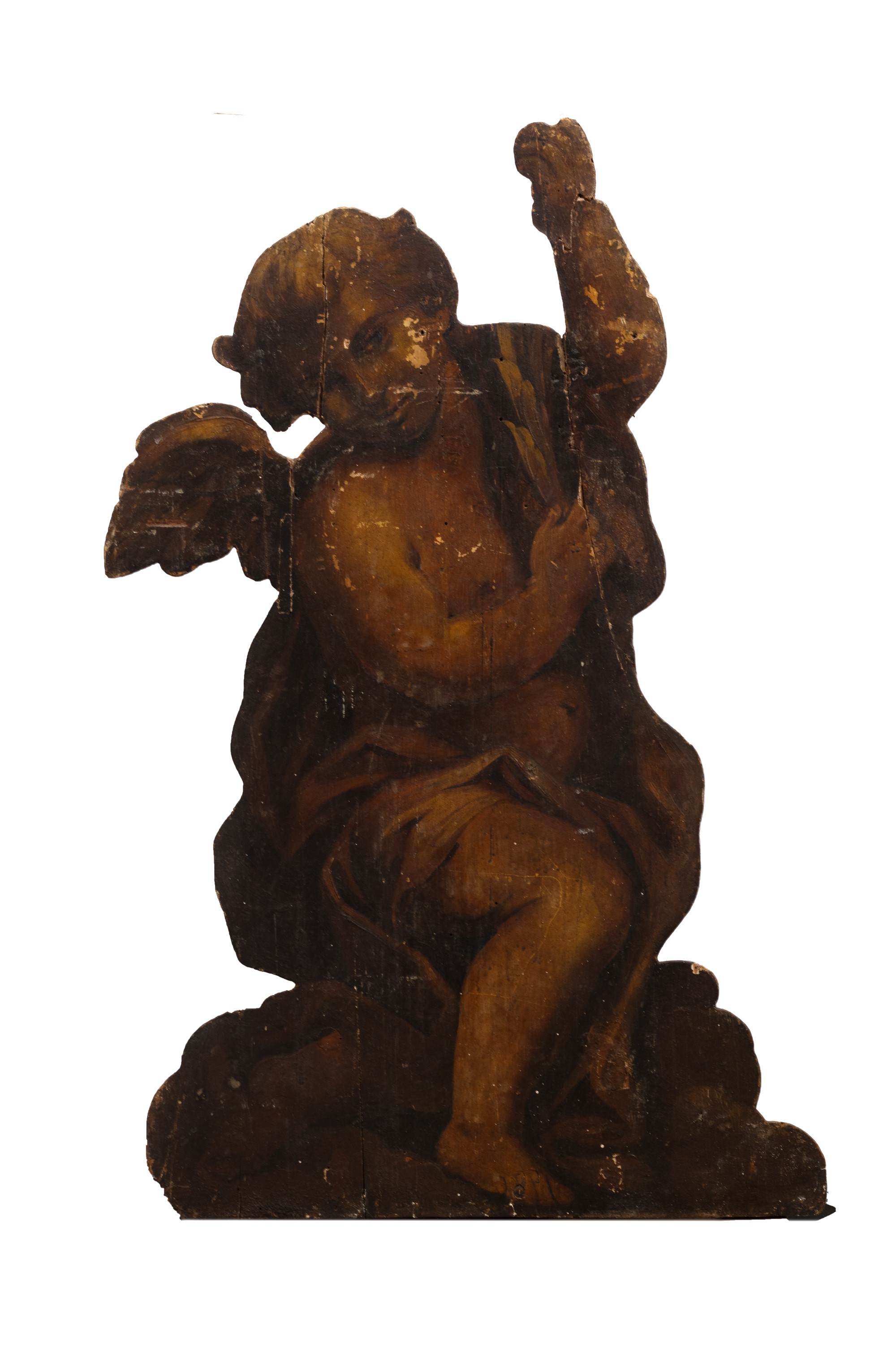 Coppia di Antiche Sculture Lignee Policrome Raffiguranti Angeli