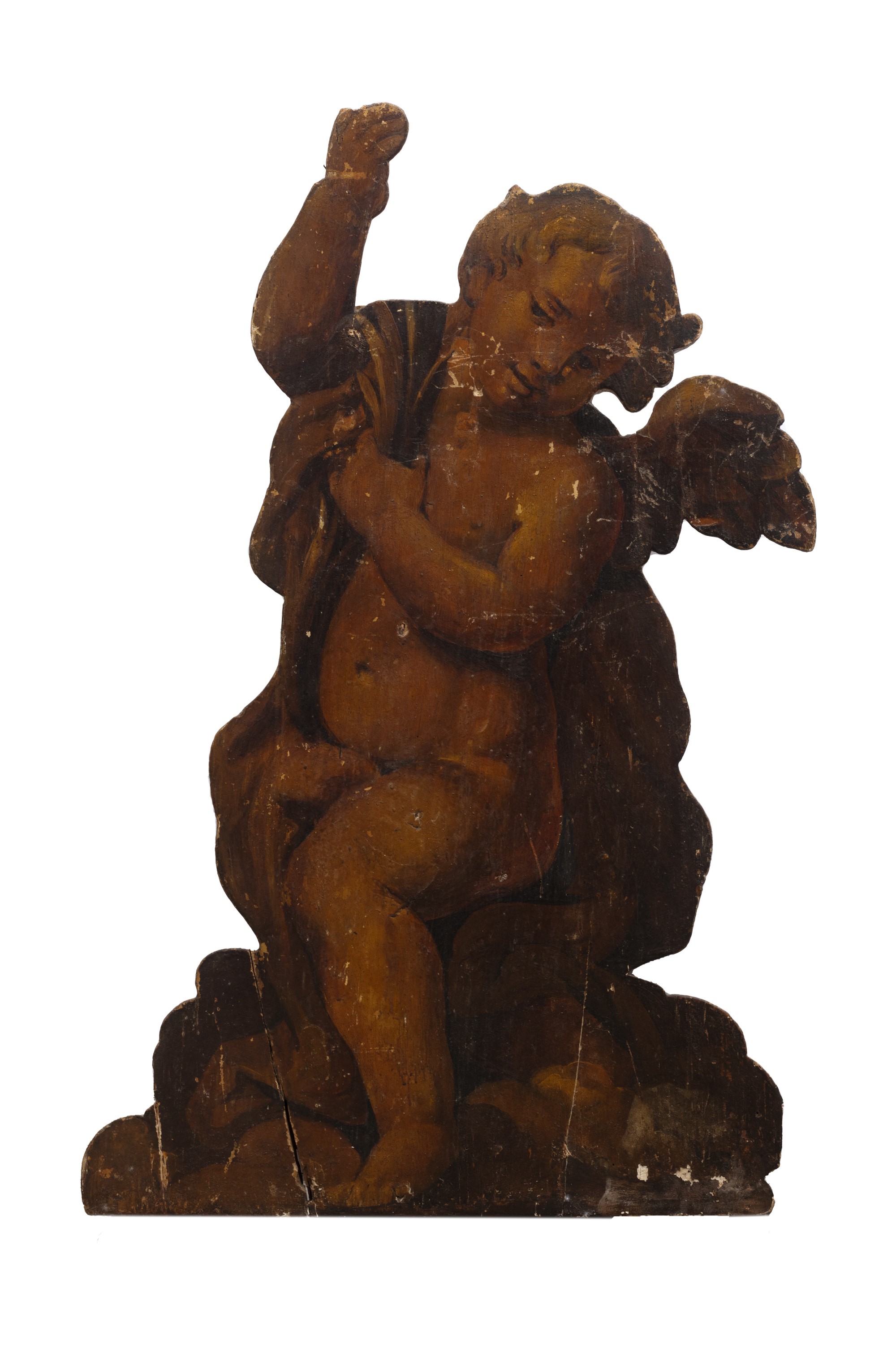 Coppia di Antiche Sculture Lignee Policrome Raffiguranti Angeli