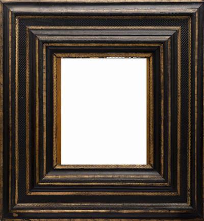 Cornice a più ordini in legno ebanizzato e parzialmente dorato, secolo XVII