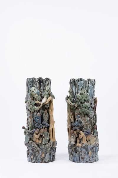 Cina, Coppia di vasi in ceramica policroma, secolo XIX