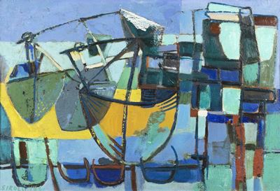 Porto bretone - Bilance da pesca, olio su tela, 1951