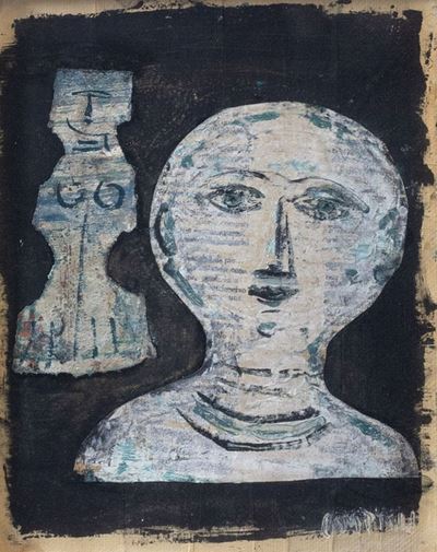 Testa (olio e collage su carta applicata su tela, 1964 ca.)