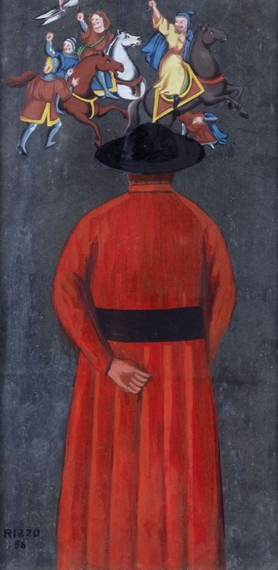 Prete rosso, olio su cartone, 1956
