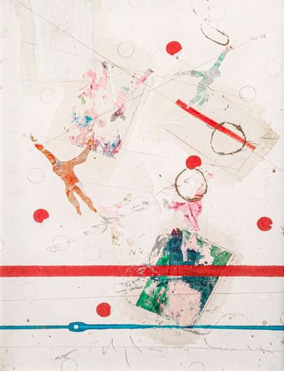 Senza titolo (Prendere la tangente), tecnica mista, collage e tempera oro su carta