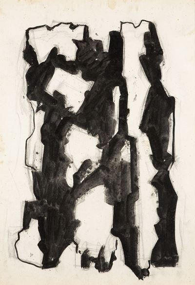 Incontro d'inverno (uomini tra luce e ombra), tecnica mista su carta