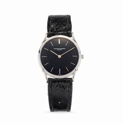 Orologio da polso, Cassa rotonda in oro bianco 18k con quadrante nero lucido