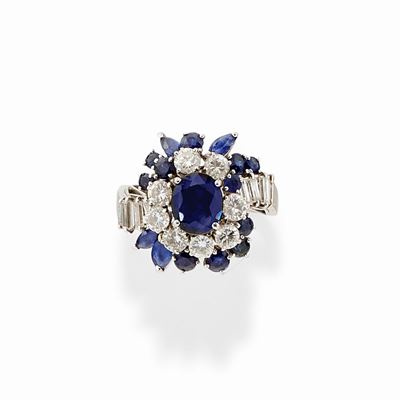Anello in Oro Bianco 18k, Zaffiri e Diamanti