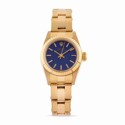 Oyster Perpetual 67198, anni '80, oro 18k, quadrante blu