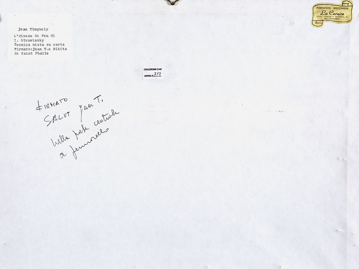 Jean Tinguely - L'oiseu de Feu, tecnica mista e collage su carta