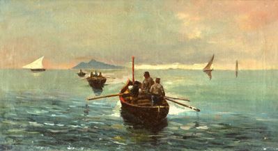 Barche di Pescatori con Capri sullo Sfondo