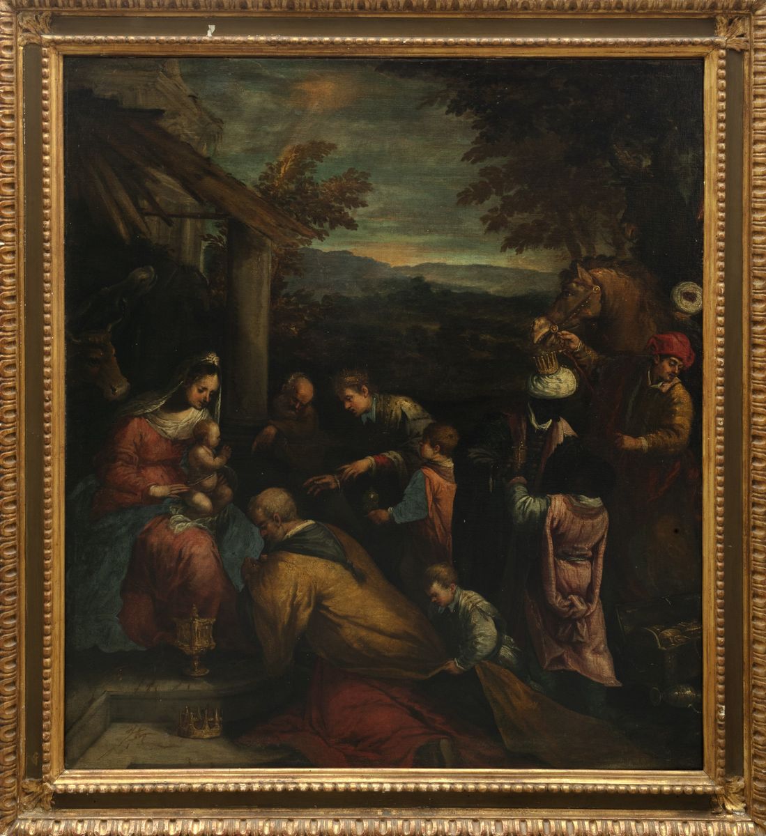 Scuola Veneta, Fine Secolo XVI - Inizi Secolo XVII - Adorazione dei Magi, olio su tela