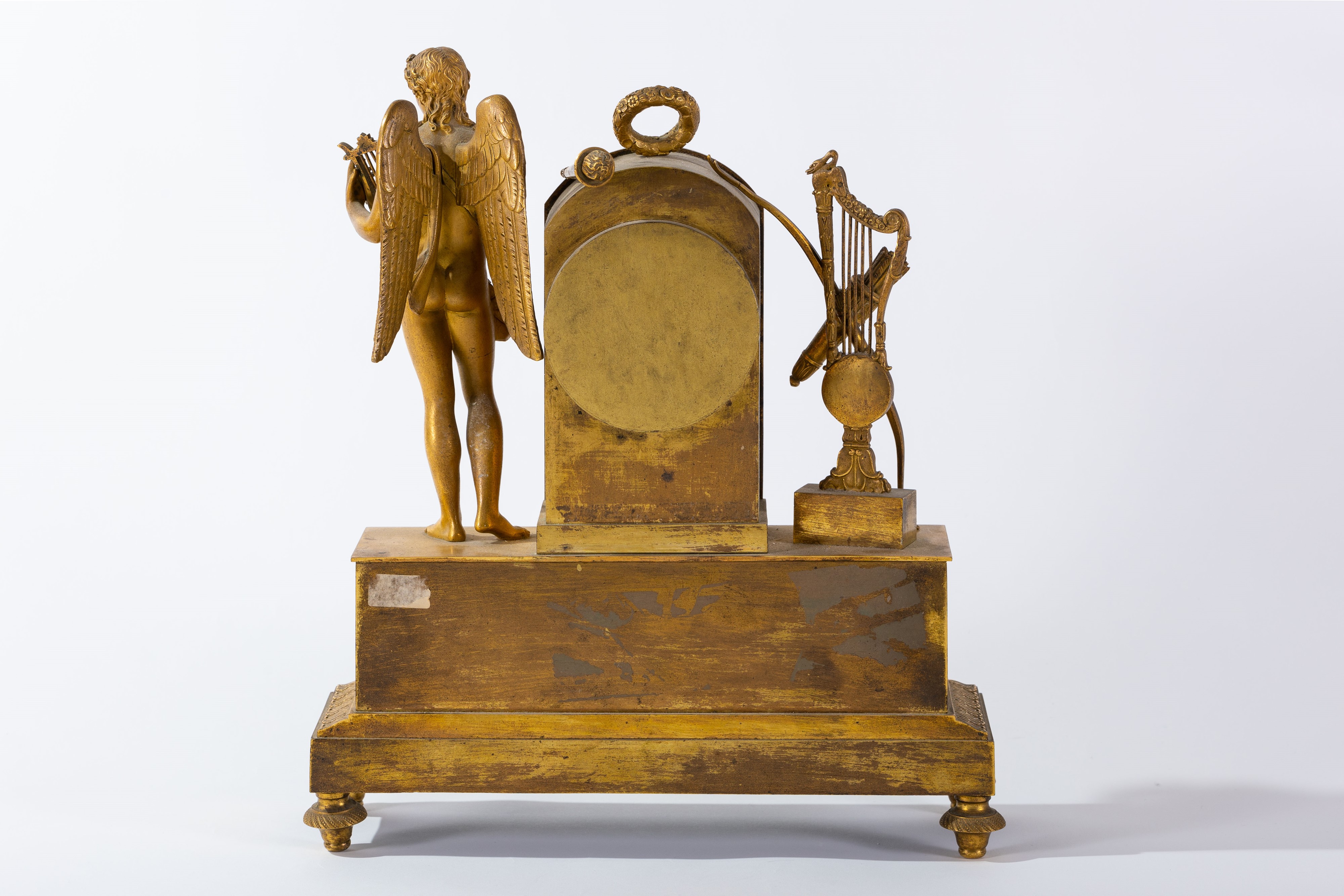 Pendola Impero in Bronzo Dorato con Cupido che Suona la Cetra, Inizi Secolo XIX