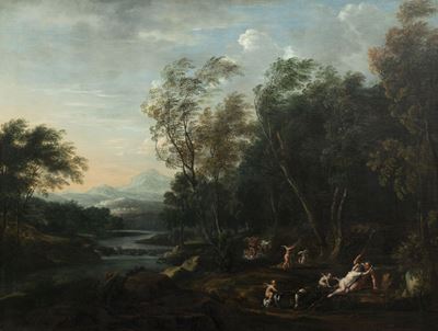 Paesaggio con Venere e Adone, olio su tela