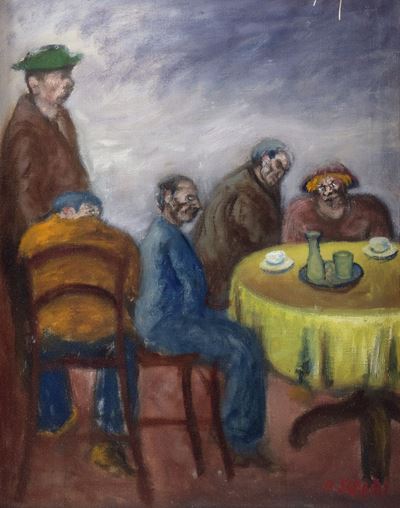 Scena di caffè, olio su tela