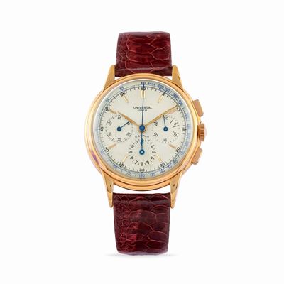 Orologio da polso Compax, anni '40, cassa in oro rosa 18k con movimento a carica manuale cal. 481