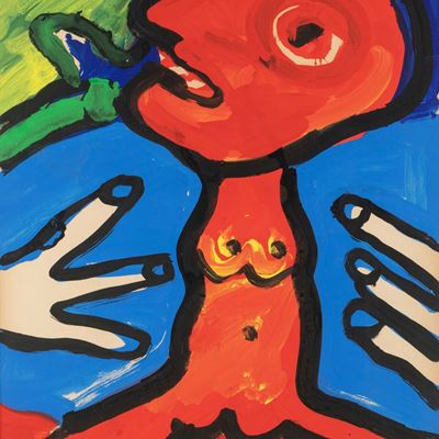 La femme rouge - acrilici su carta applicata su tela