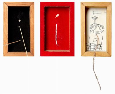 Senza titolo (Un desiderio), tecnica mista su legno con filo di cotone e velluto