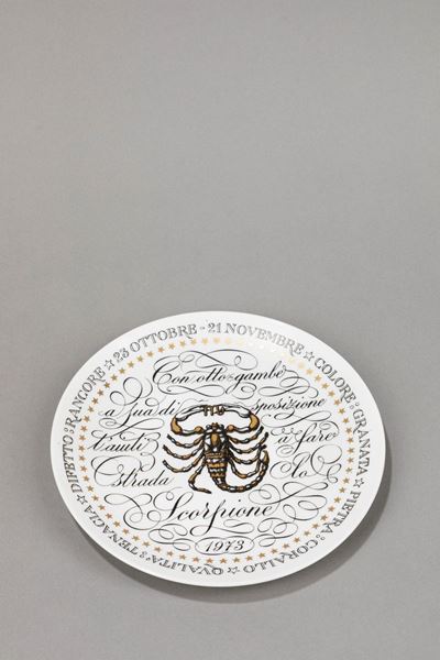 Scorpione, piatto in ceramica serigrafata, 1973