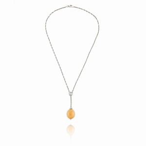 A 18K white gold, diamond and natural Melo pearl necklace, with certificate