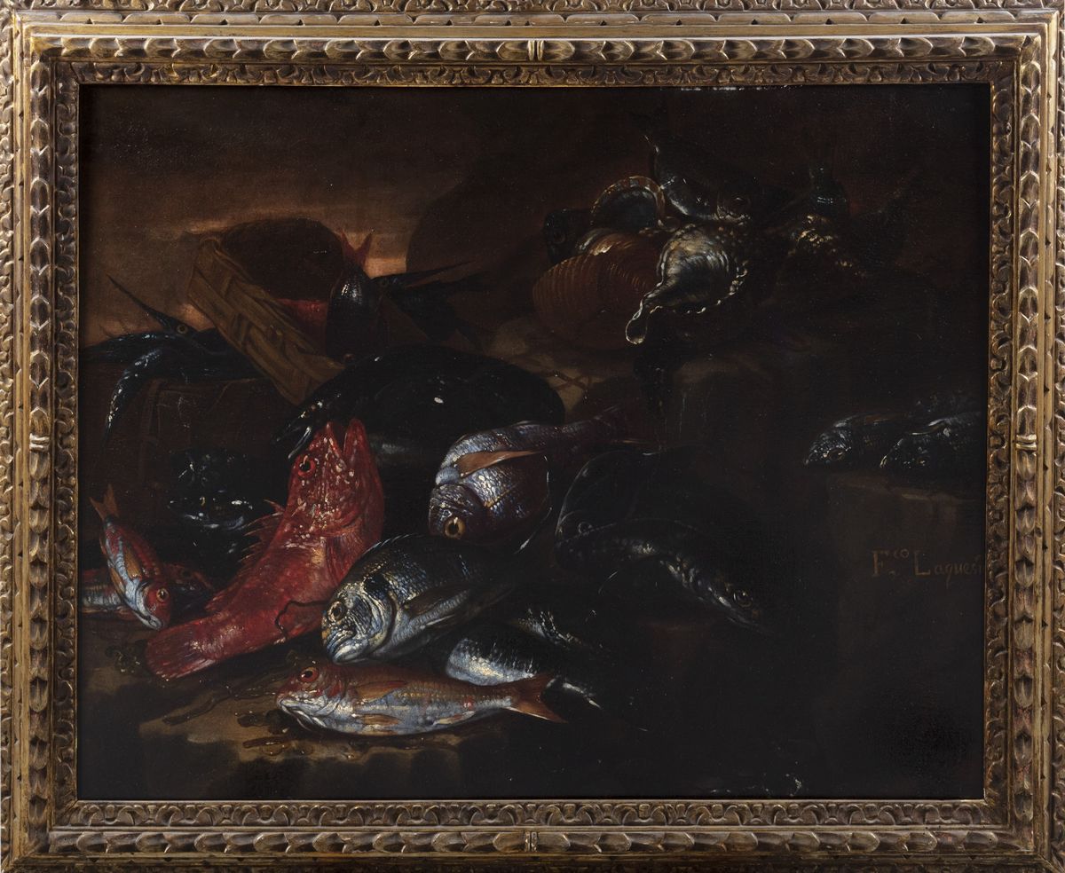 Francesco della Questa - Trionfo di pescato, olio su tela