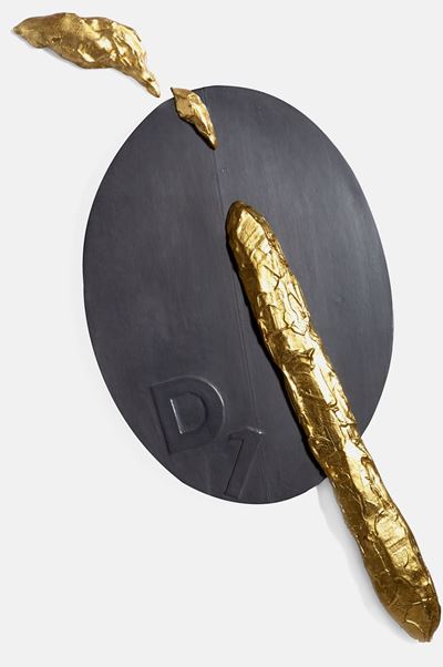 Specchio n. 51, lamina di piombo e foglia d'oro su legno scolpito, 1987
