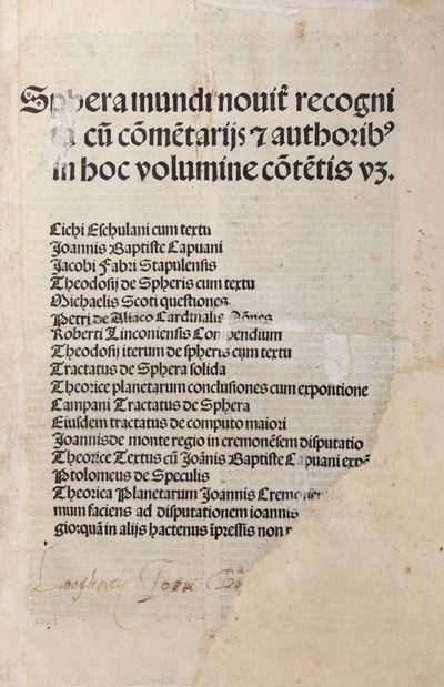 Sphera mundi noviter recognita cum commentarijs e trattati astronomici