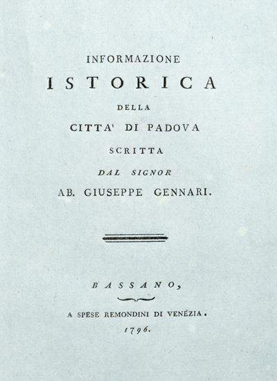 Informazione istorica della città di Padova, prima edizione del 1796