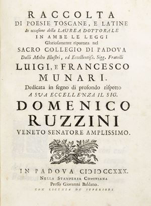 Edizioni Cominiane - legatura -  Raccolta di Poesie toscane, e latine