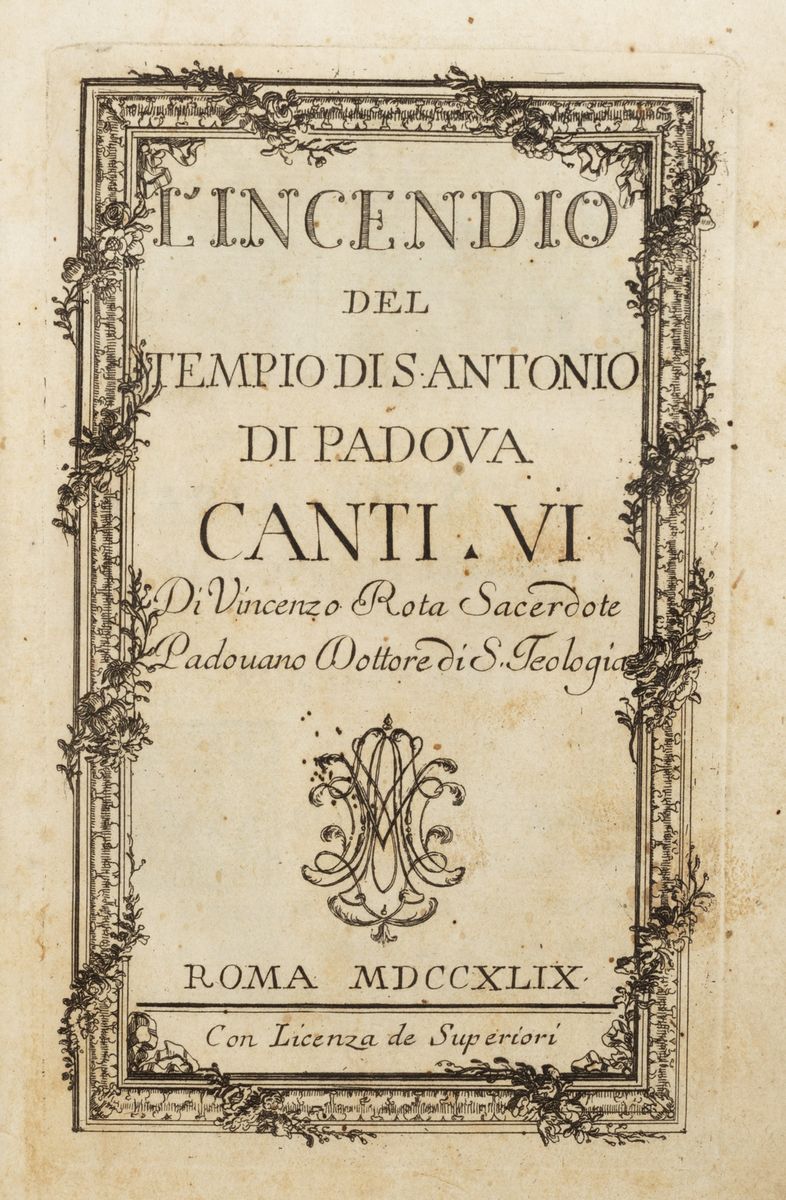 Giovanni Generoso Salomoni, L'incendio del Tempio di S. Antonio di Padova, Canti 6, 1749