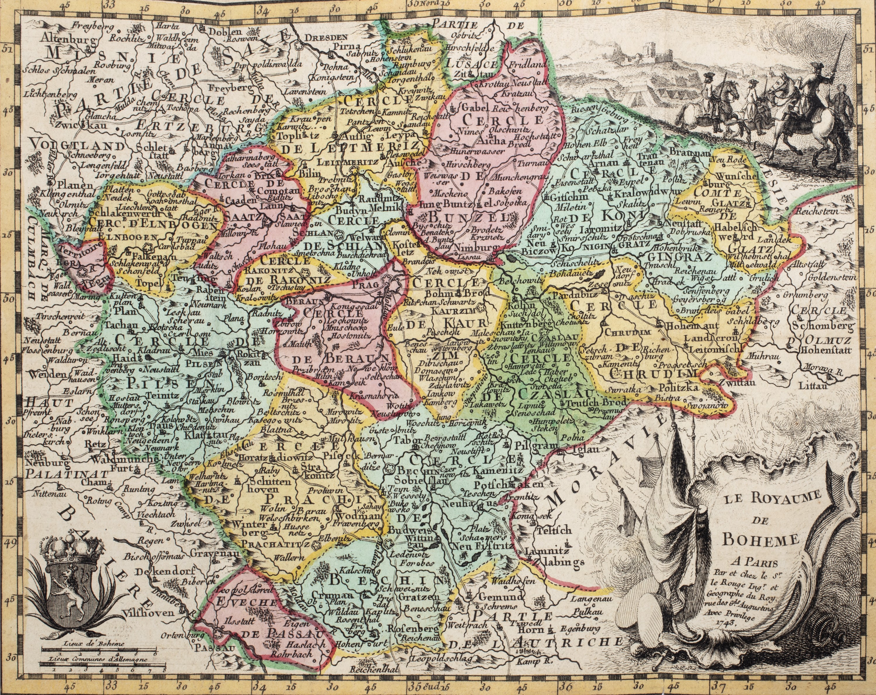Matthaeus Seutter - Circulus Austriae accuratisime designatus, 1743, 4 carte geografiche incise i...
