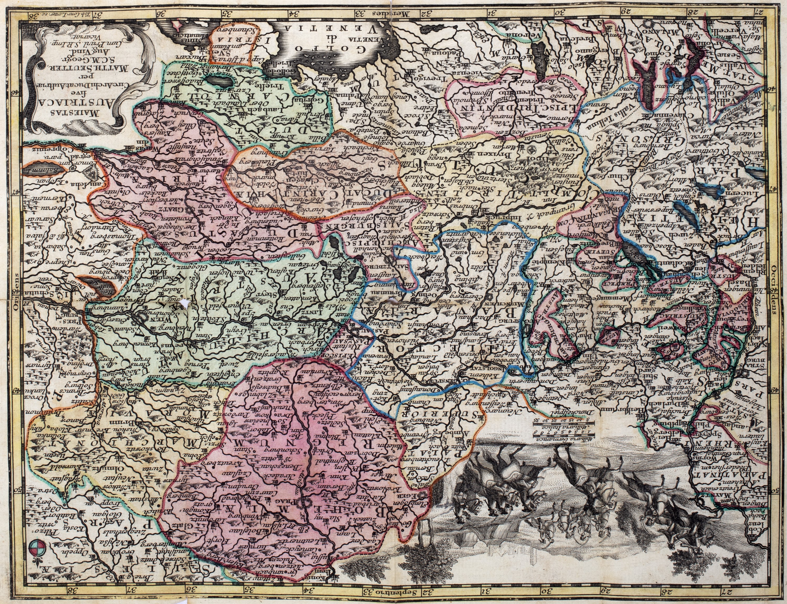 Matthaeus Seutter - Circulus Austriae accuratisime designatus, 1743, 4 carte geografiche incise i...