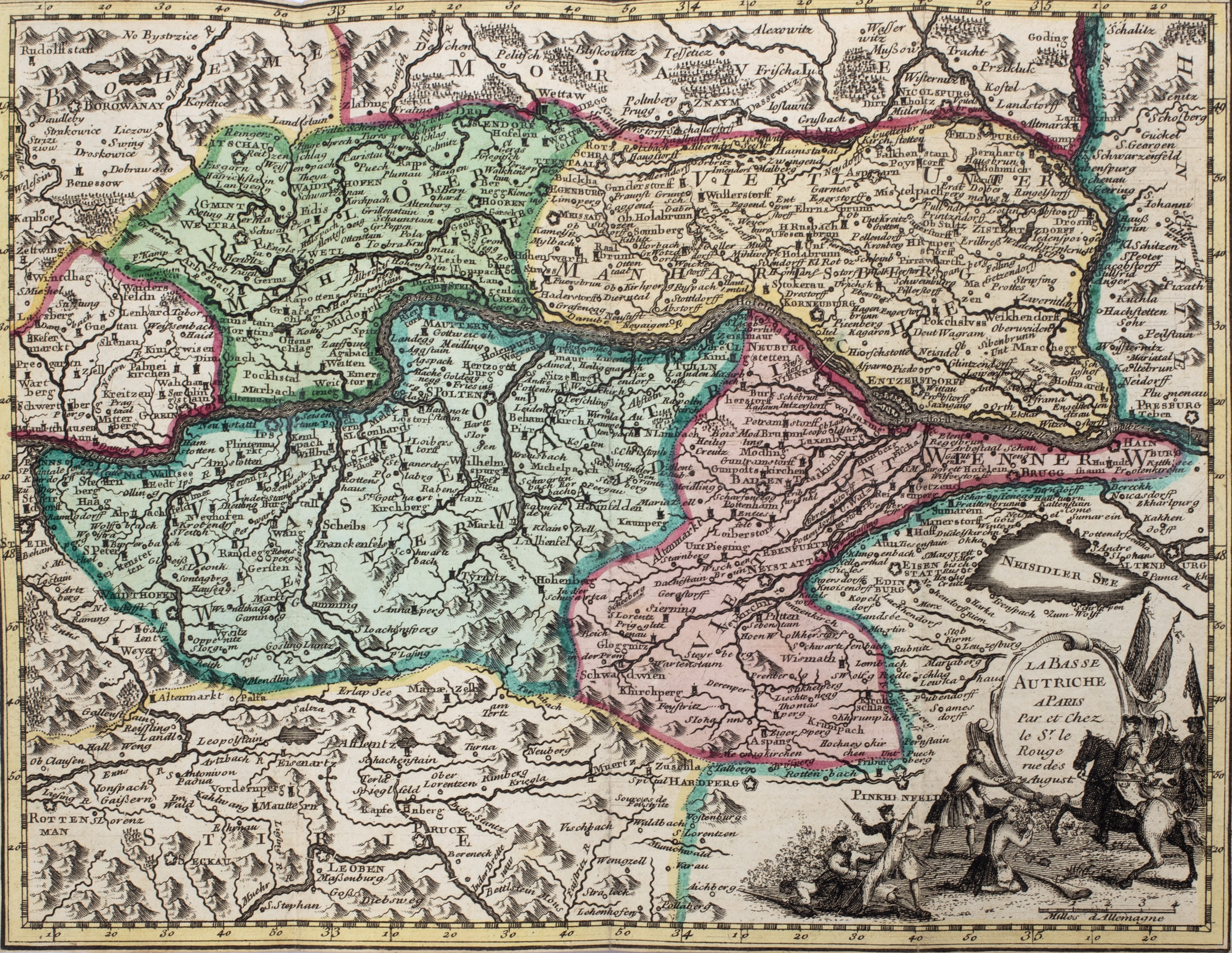 Matthaeus Seutter - Circulus Austriae accuratisime designatus, 1743, 4 carte geografiche incise i...
