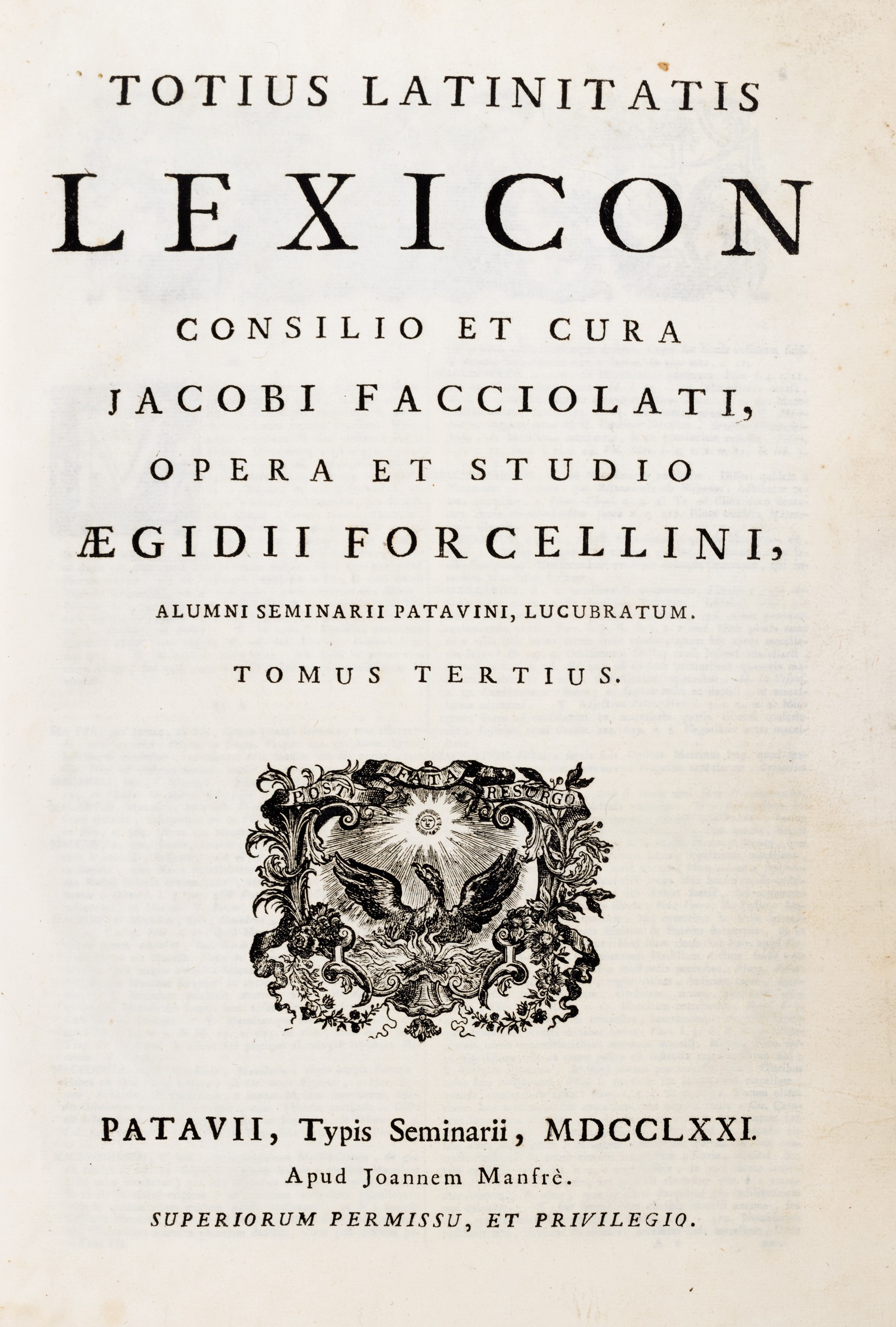 Jacopo Facciolati, Egidio Forcellini - Totius Latinitatis Lexicon, 1771